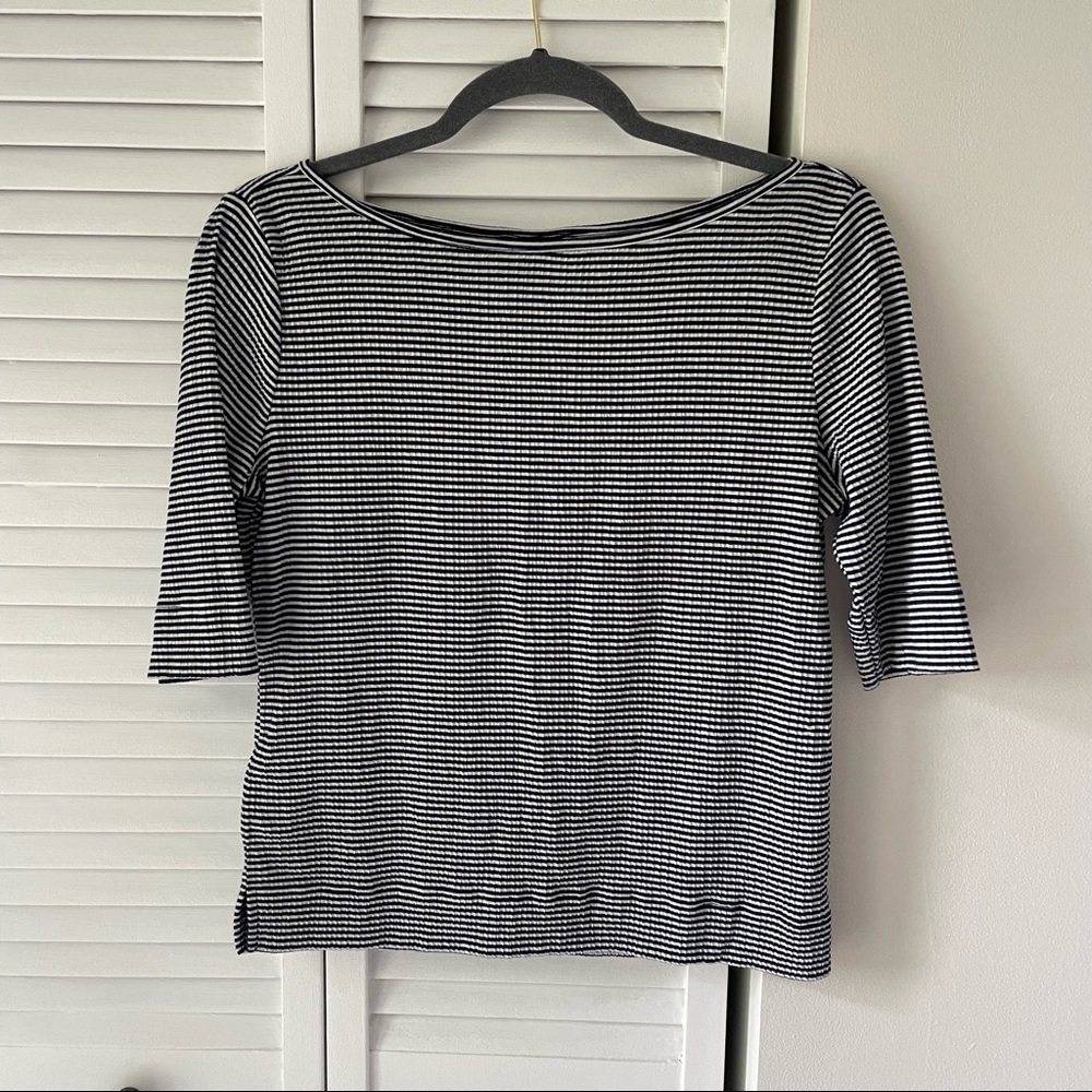 Ann Taylor Navy and White Striped Top